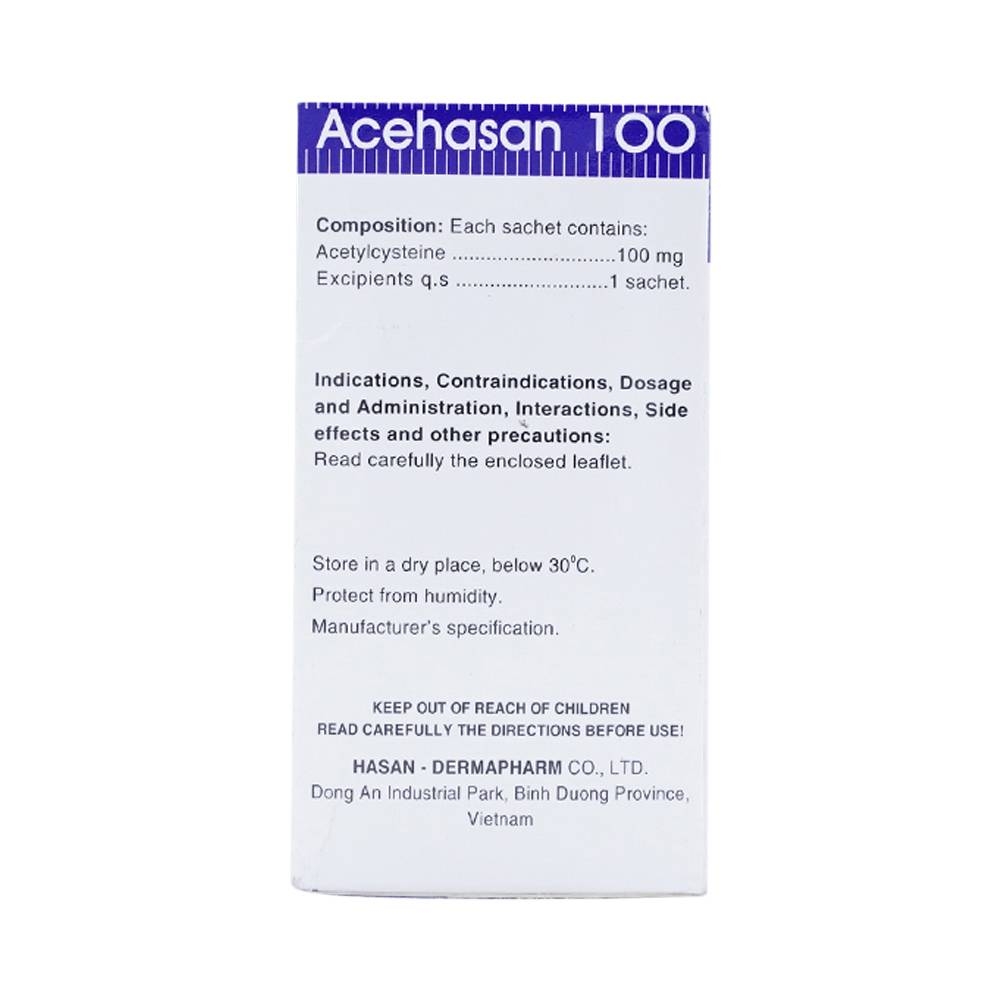 Hình ảnh Thuốc bột Acehasan 100 Hasan làm loãng đờm trong các bệnh phế quản - phổi cấp và mãn tính (30 gói)