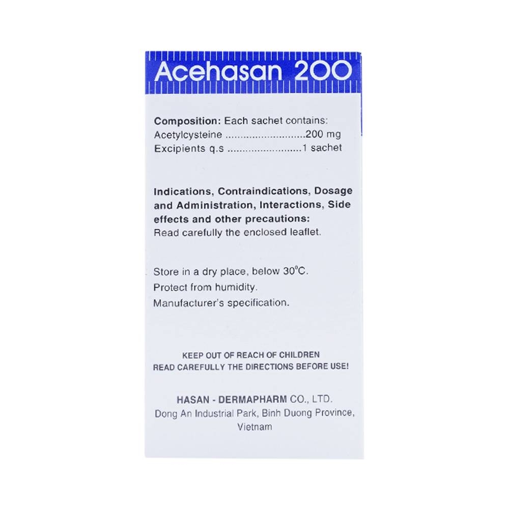 Hình ảnh Thuốc Acehasan 200 làm loãng đờm trong các bệnh phế quản - phổi cấp và mãn tính (30 gói)