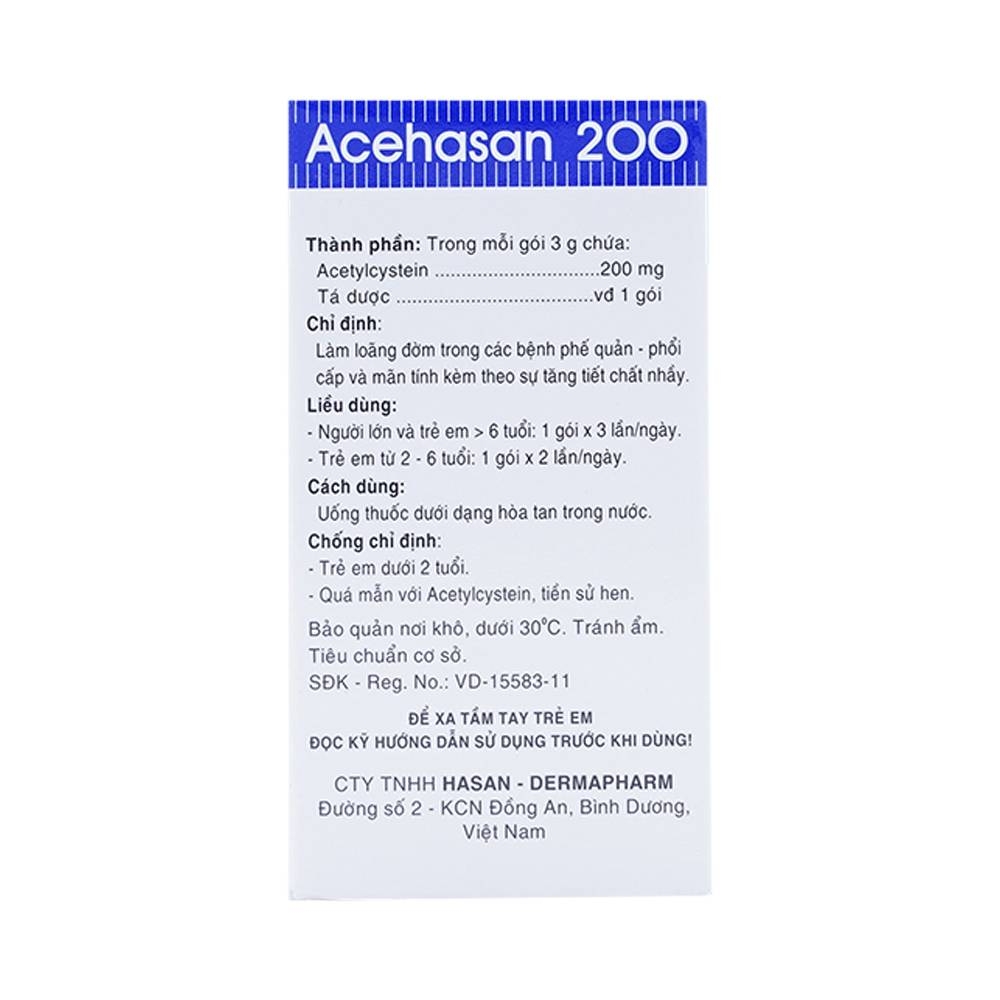 Hình ảnh Thuốc Acehasan 200 làm loãng đờm trong các bệnh phế quản - phổi cấp và mãn tính (30 gói)