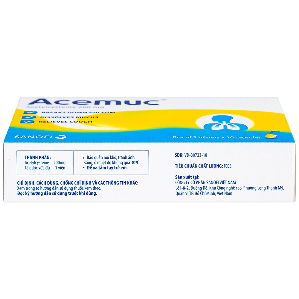 Hình ảnh Thuốc Acemuc 200mg Sanofi long đàm, tiêu nhầy, giảm ho (3 vỉ x 10 viên)