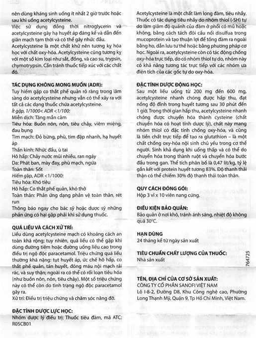 Hình ảnh Thuốc Acemuc 200mg Sanofi long đàm, tiêu nhầy, giảm ho (3 vỉ x 10 viên)