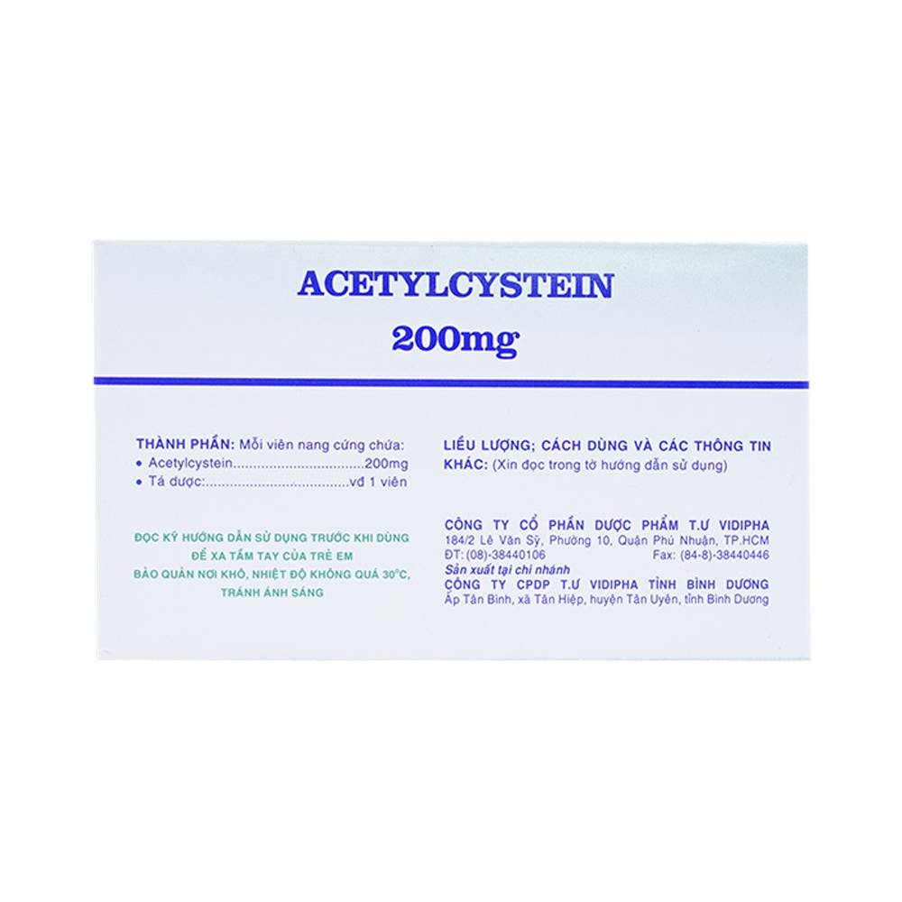 Hình ảnh Thuốc Acetylcystein 200mg Vidipha tiêu nhầy trong bệnh viêm phế quản, bệnh nhầy nhớt (10 vỉ x 10 viên)
