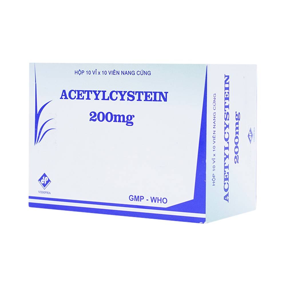 Hình ảnh Thuốc Acetylcystein 200mg Vidipha tiêu nhầy trong bệnh viêm phế quản, bệnh nhầy nhớt (10 vỉ x 10 viên)