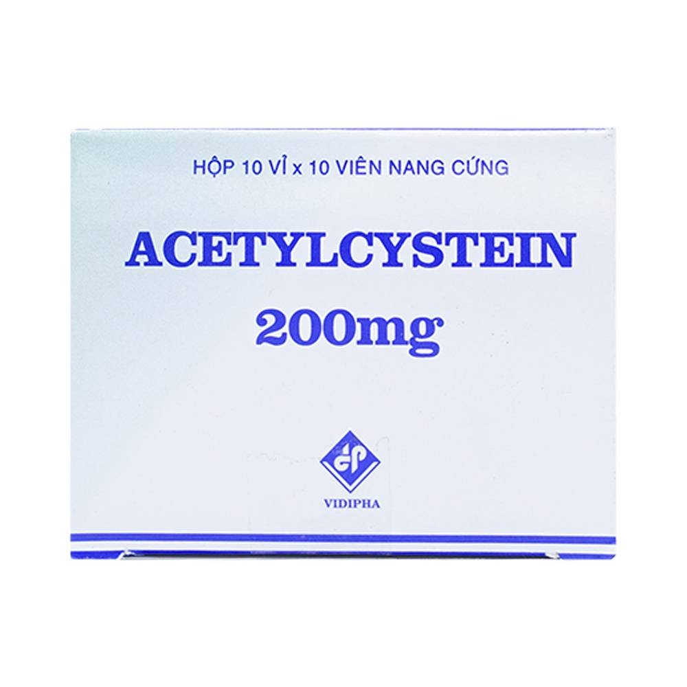 Hình ảnh Thuốc Acetylcystein 200mg Vidipha tiêu nhầy trong bệnh viêm phế quản, bệnh nhầy nhớt (10 vỉ x 10 viên)