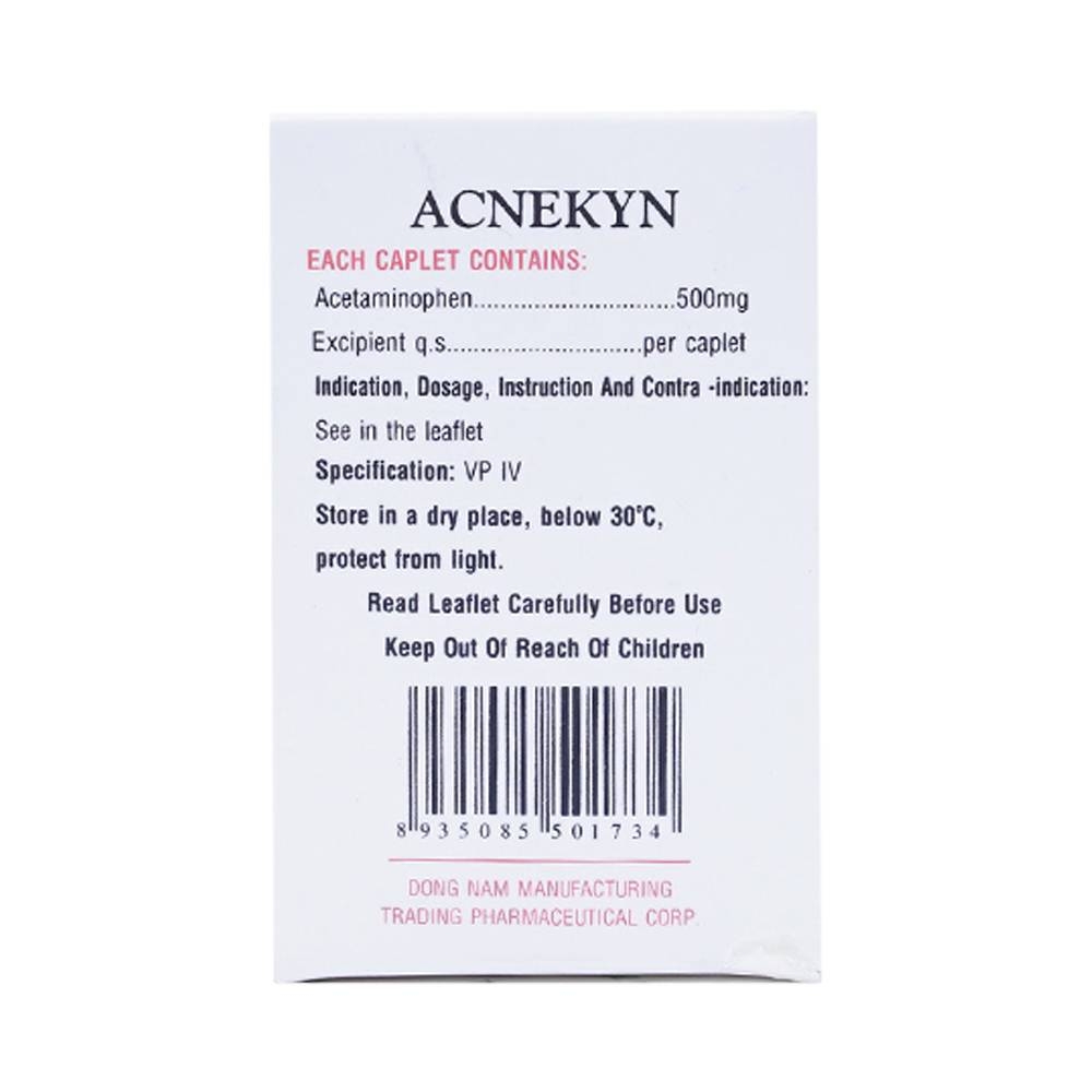 Hình ảnh Thuốc Acnekyn 500mg Đông Nam điều trị các chứng đau và sốt từ nhẹ đến vừ (10 vỉ x 10 viên)