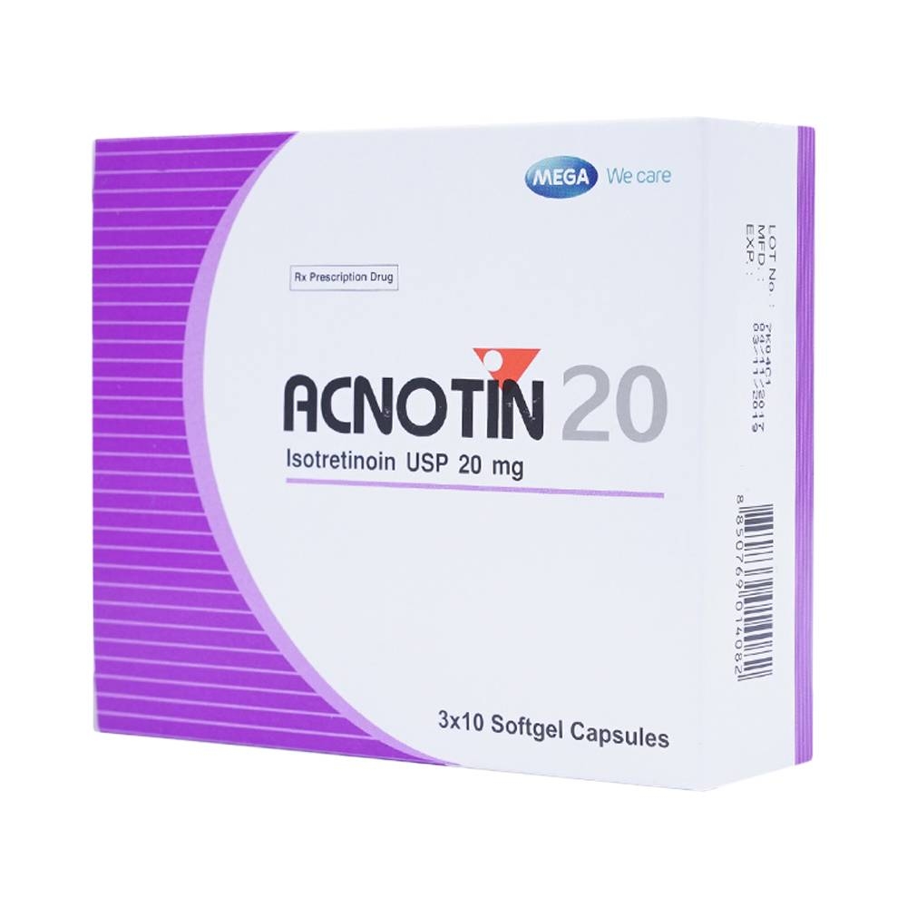 Hình ảnh Thuốc Acnotin 20mg MEGA We care điều trị mụn trứng cá nặng (3 vỉ x 10 viên)