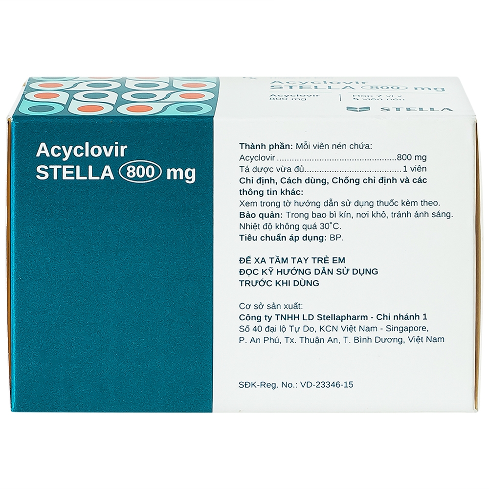 Hình ảnh Thuốc Acyclovir Stella 800mg điều trị nhiễm Herpes simplex, Herpes zoster, thủy đậu (7 vỉ x 5 viên)