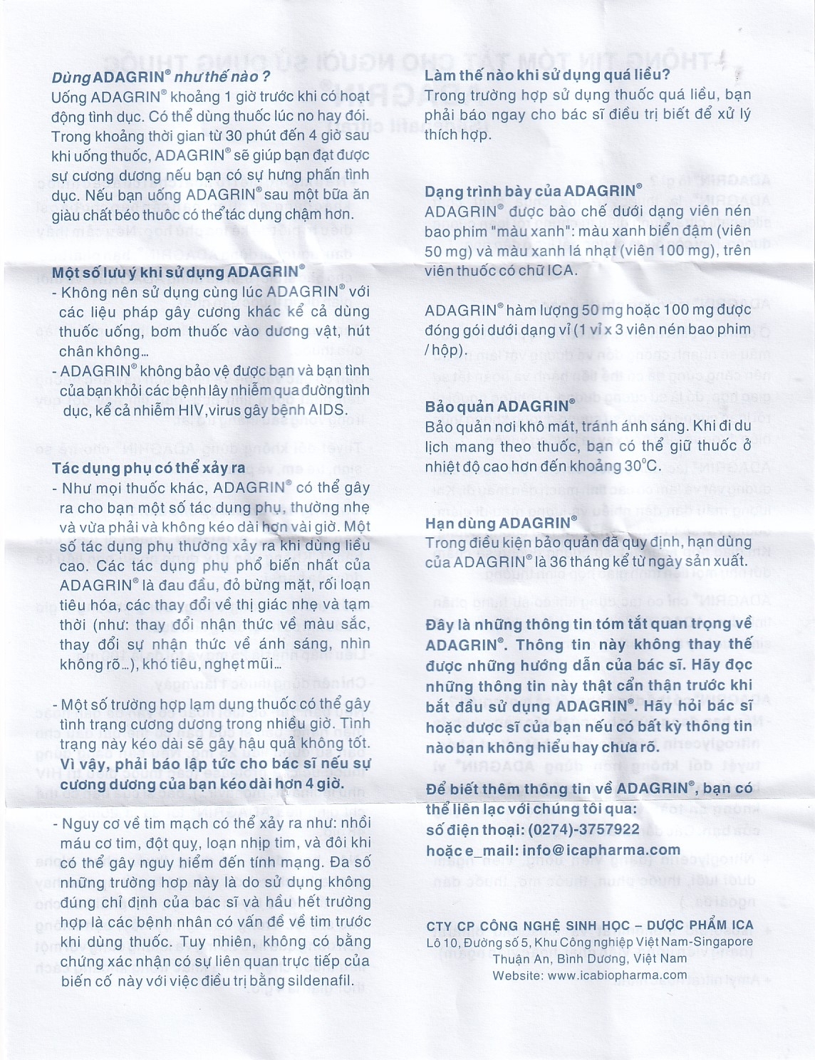 Hình ảnh Thuốc Adagrin 50mg điều trị rối loạn cương dương (1 vỉ x 3 viên)