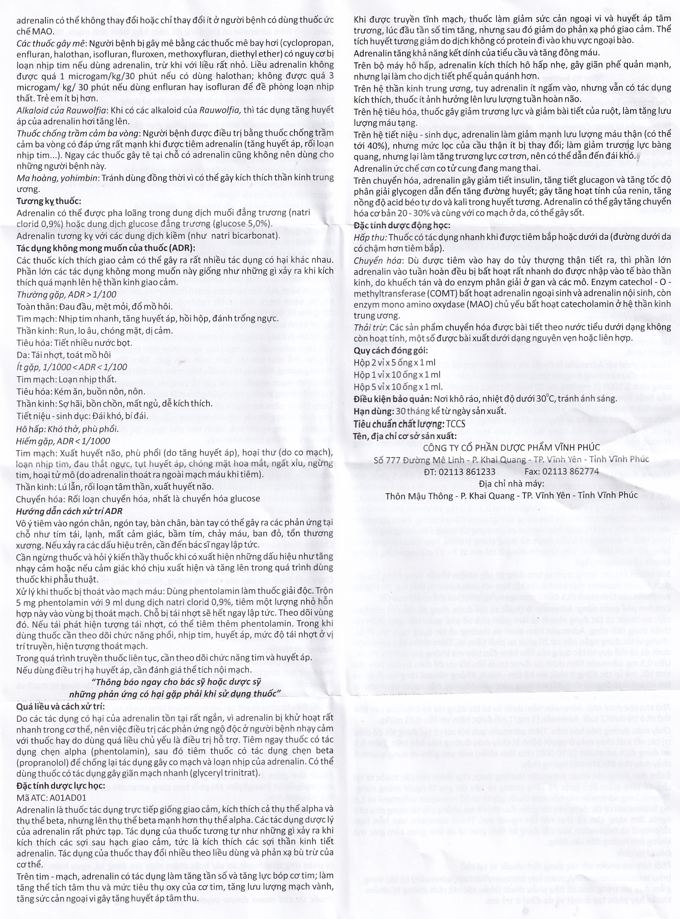 Hình ảnh Dung dịch tiêm Adrenalin 1mg/1ml hồi sức tim phổi, cấp cứu choáng phản vệ (2 vỉ x 5 ống)