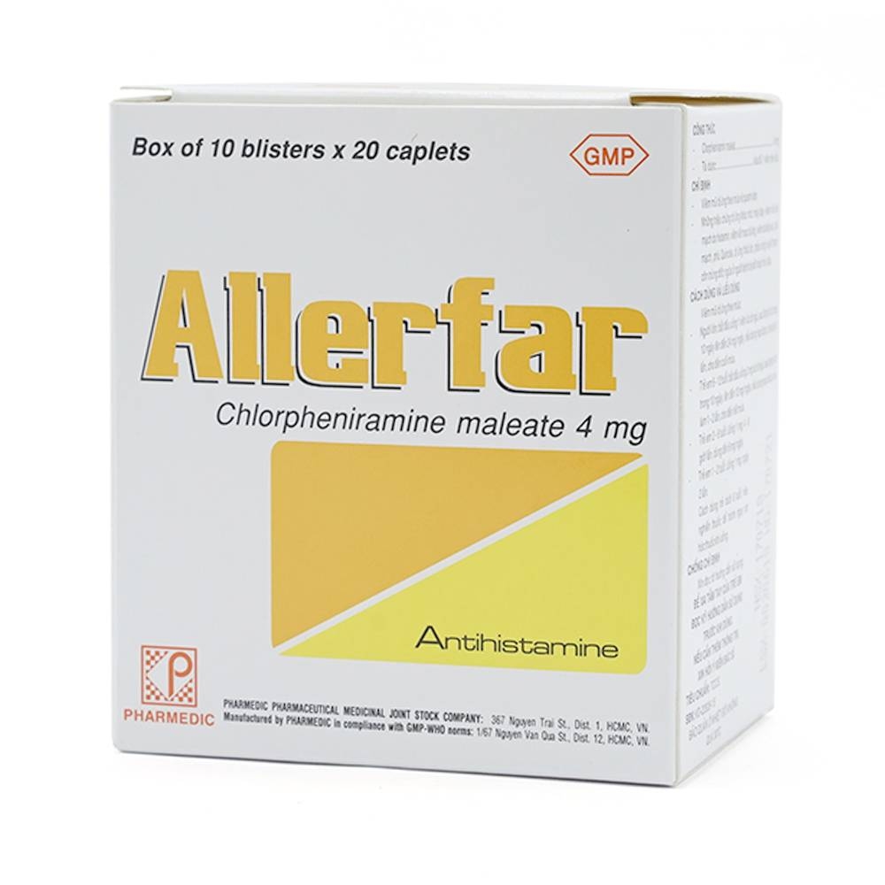 Hình ảnh Thuốc Allerfar Pharmedic điều trị viêm mũi dị ứng, các triệu chứng dị ứng (10 vỉ x 20 viên)