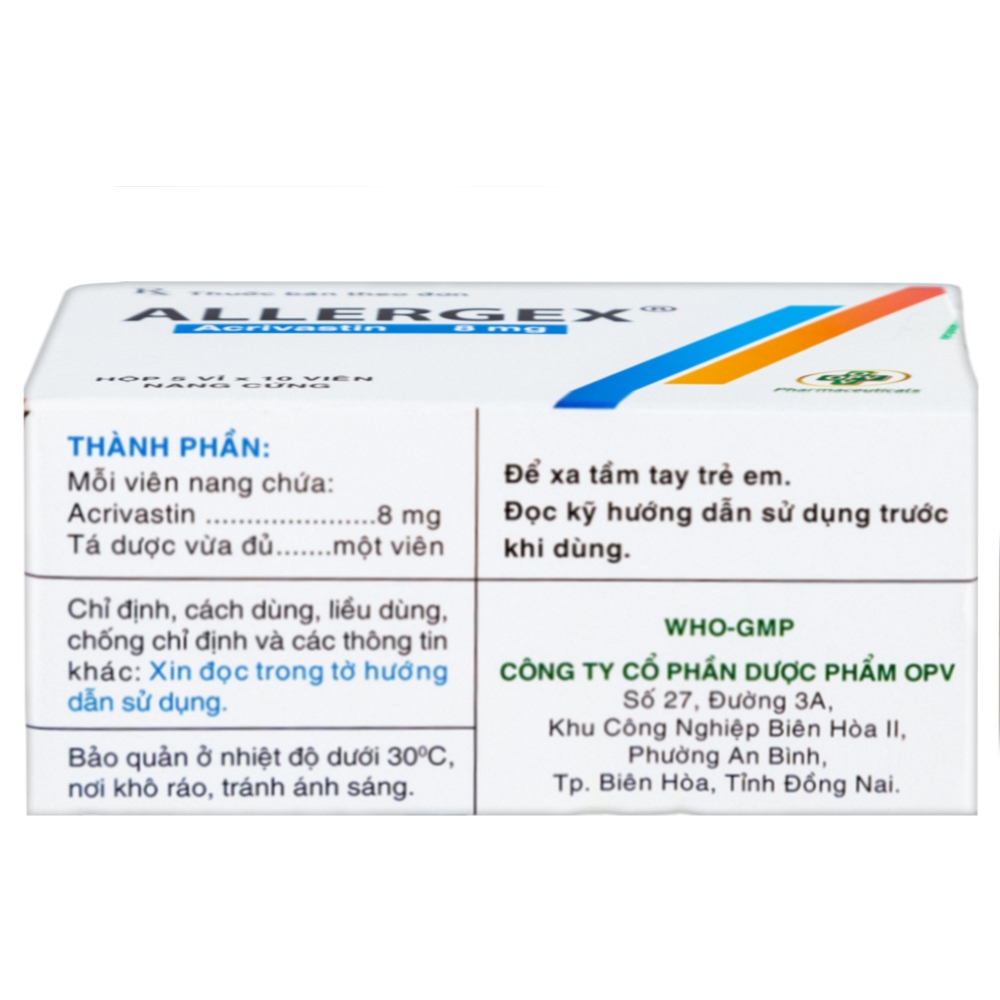 Hình ảnh Thuốc Allergex 8mg OPV điều trị viêm mũi dị ứng, mày đay vô căn mạn tính (5 vỉ x 10 viên)