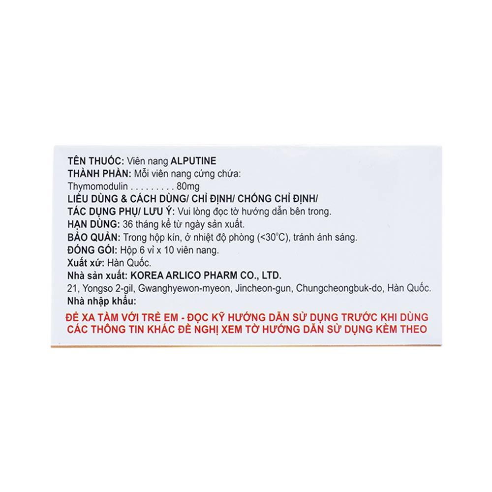 Hình ảnh Thuốc Alputine 80mg Arlico hỗ trợ điều trị nhiễm khuẩn hô hấp, viêm mũi dị ứng (6 vỉ x 10 viên)