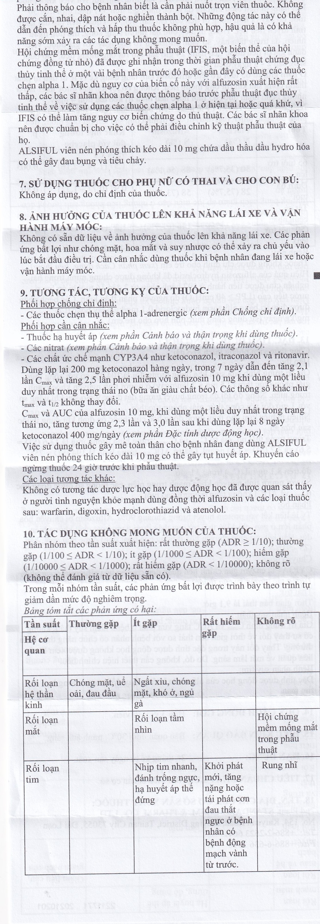 Hình ảnh Thuốc Alsiful S.R 10mg Standard điều trị phì đại lành tính tuyến tiền liệt (3 vỉ x 10 viên)