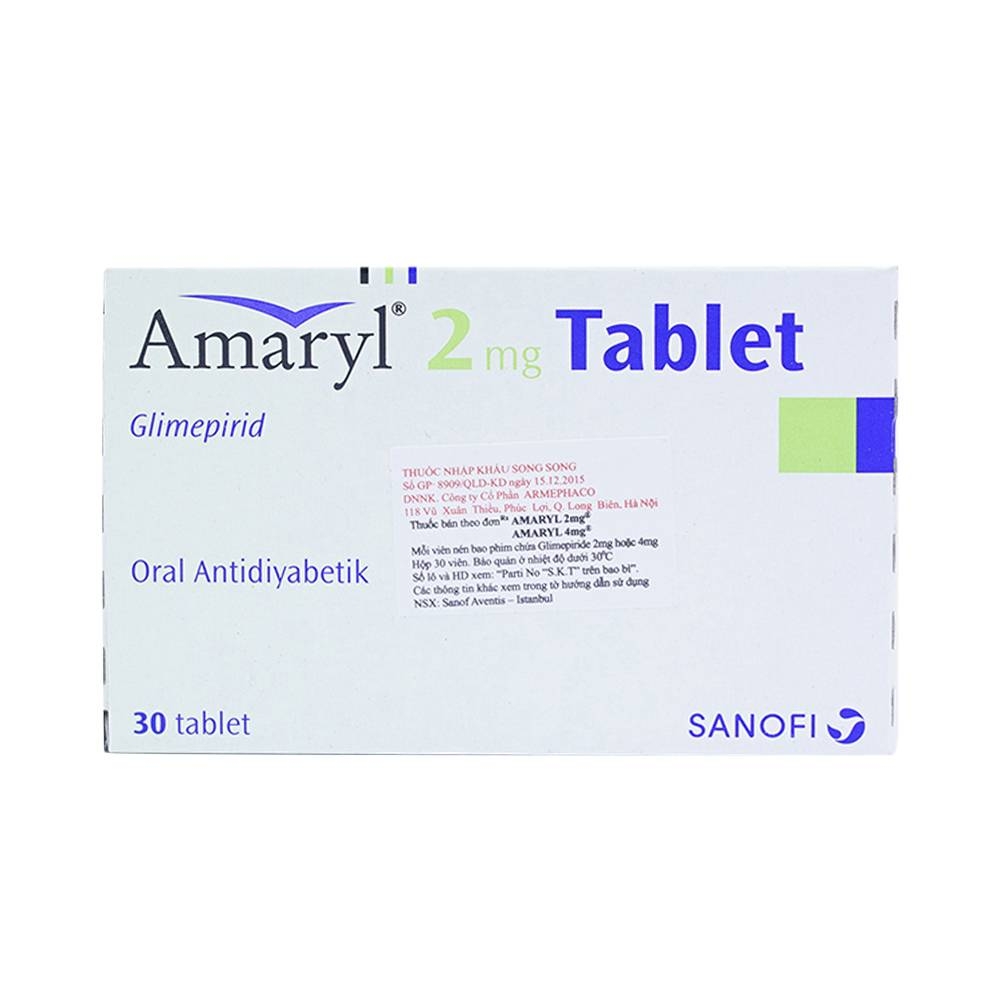 Hình ảnh Thuốc Amaryl 2mg Sanofi điều trị bệnh đái tháo đường (3 vỉ x 10 viên)