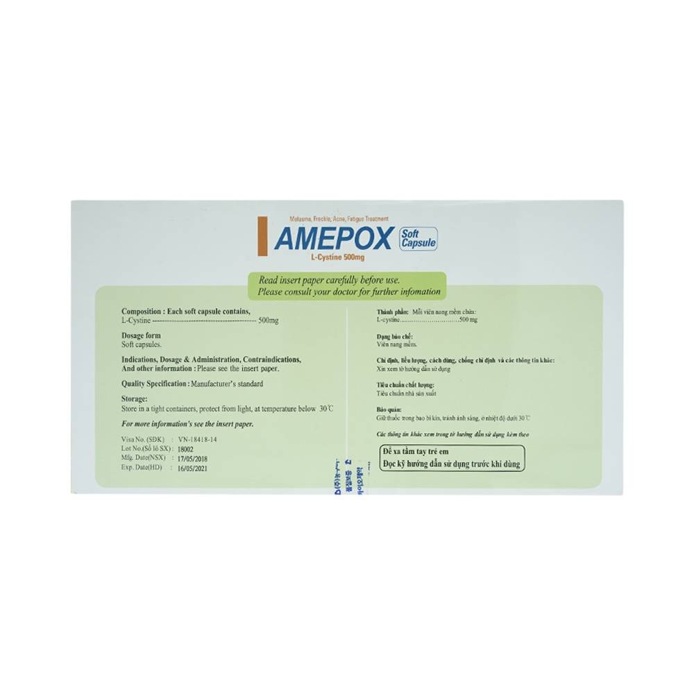 Hình ảnh Thuốc Amepox 500mg DongKoo điều trị sạm da do tàn nhang, nám da (20 vỉ x 5 viên)