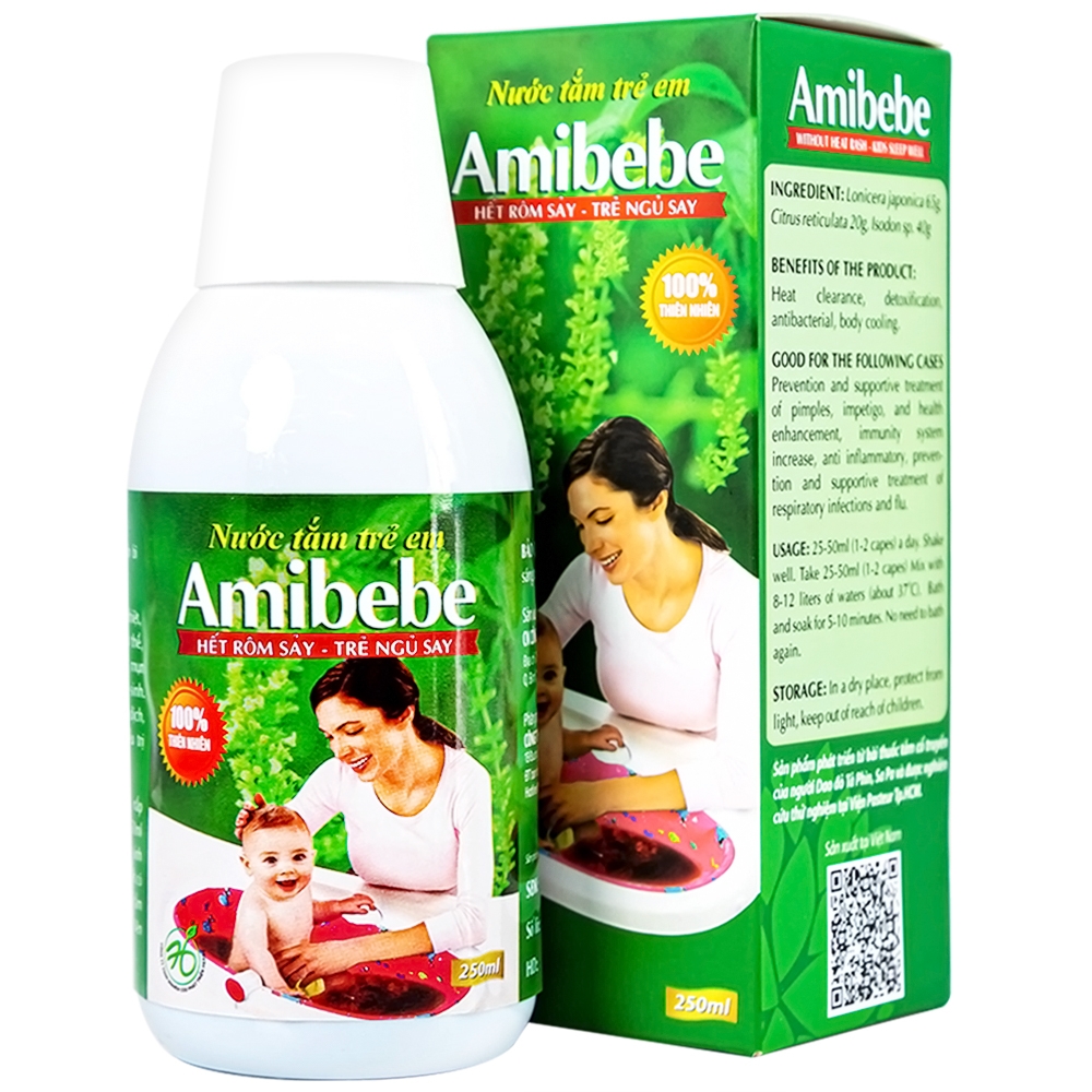 Hình ảnh Nước tắm trẻ em Amibebe Herbe phòng và hỗ trợ điều trị rôm sảy (250ml)