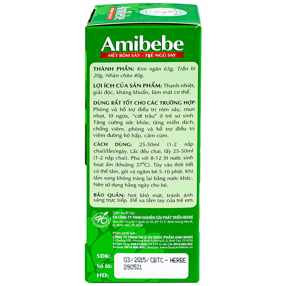 Hình ảnh Nước tắm trẻ em Amibebe Herbe phòng và hỗ trợ điều trị rôm sảy (250ml)