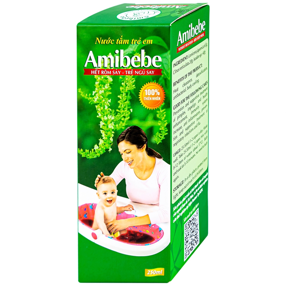 Hình ảnh Nước tắm trẻ em Amibebe Herbe phòng và hỗ trợ điều trị rôm sảy (250ml)