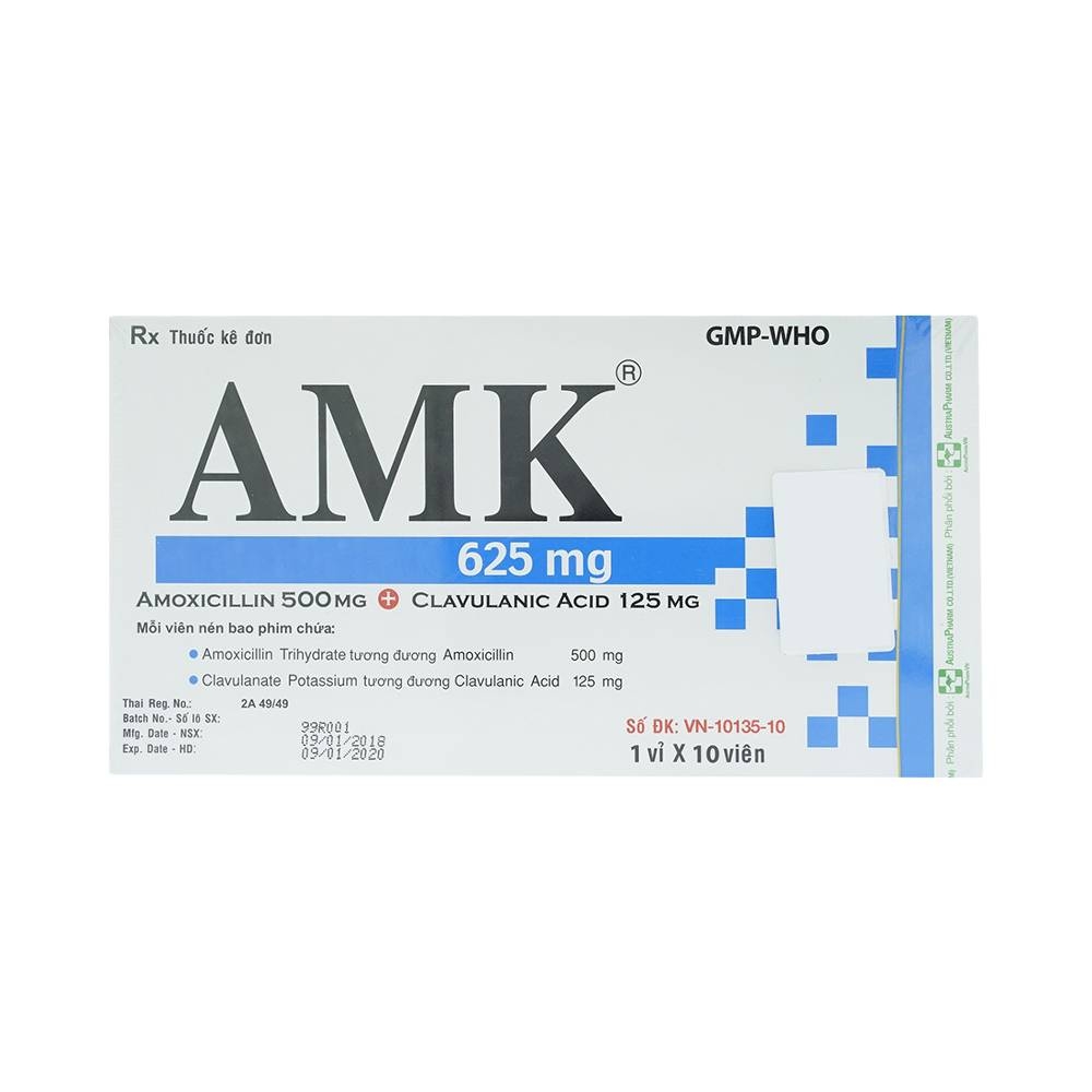 Hình ảnh Thuốc AMK 625mg R.X điều trị nhiễm trùng đường hô hấp (2 vỉ x 5 viên)