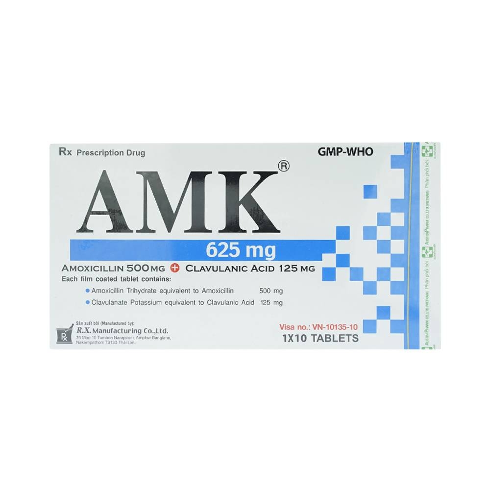 Hình ảnh Thuốc AMK 625mg R.X điều trị nhiễm trùng đường hô hấp (2 vỉ x 5 viên)