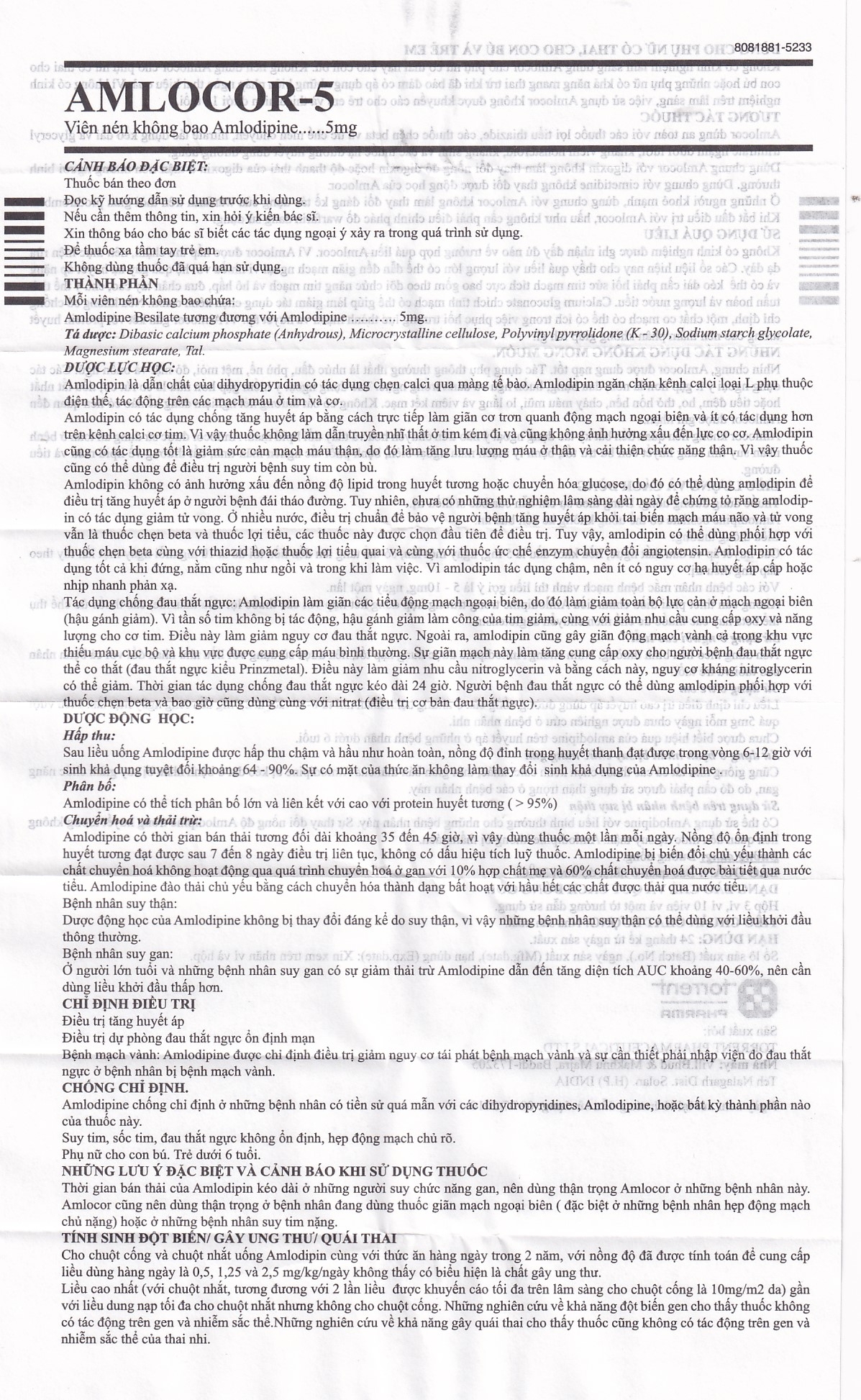 Hình ảnh Thuốc Amlocor-5 Torrent điều trị tăng huyết áp, đau thắt ngực (3 vỉ x 10 viên)