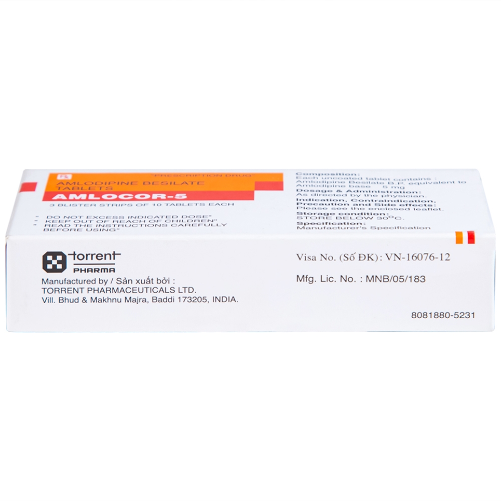 Hình ảnh Thuốc Amlocor-5 Torrent điều trị tăng huyết áp, đau thắt ngực (3 vỉ x 10 viên)