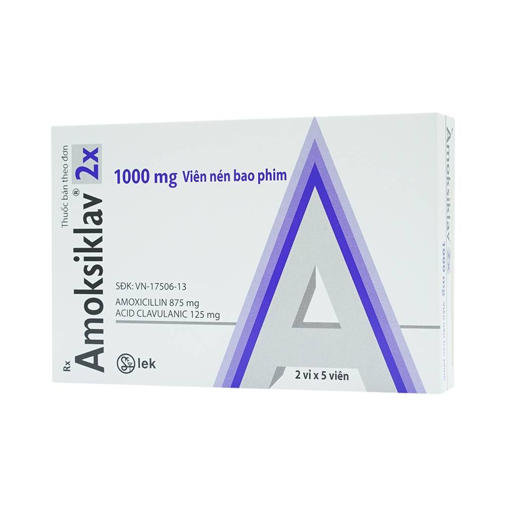 Hình ảnh Thuốc Amoksiklav 2x 1000mg Lek điều trị nhiễm khuẩn (2 vỉ x 5 viên)