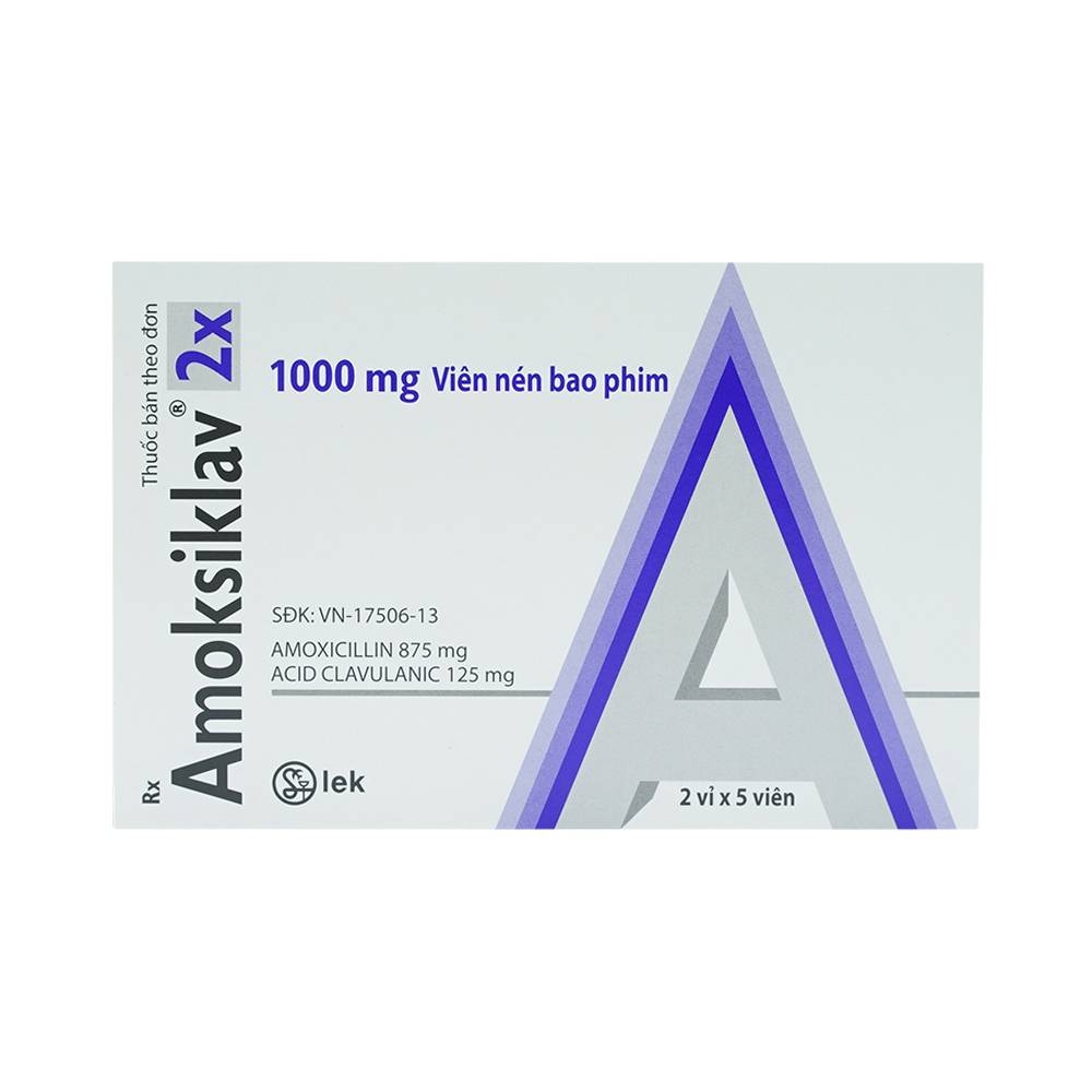 Hình ảnh Thuốc Amoksiklav 2x 1000mg Lek điều trị nhiễm khuẩn (2 vỉ x 5 viên)