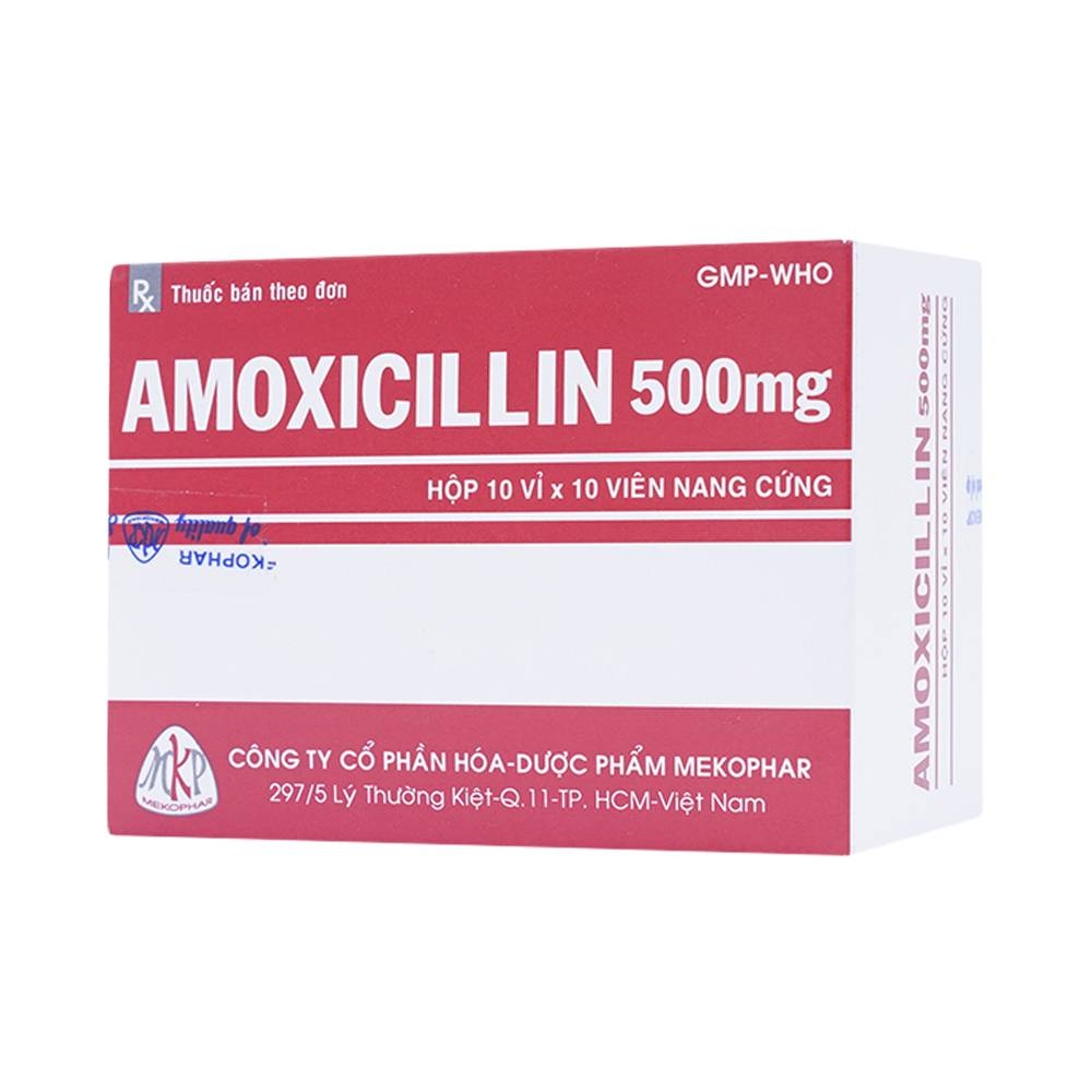 Hình ảnh Thuốc Amoxicillin 500mg Mekophar điều trị nhiễm khuẩn (10 vỉ x 10 viên)