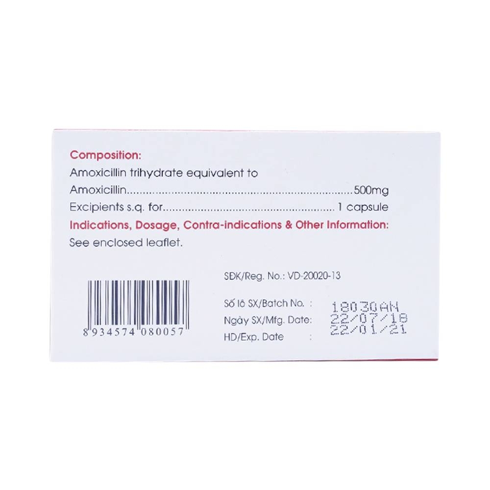 Hình ảnh Thuốc Amoxicillin 500mg Mekophar điều trị nhiễm khuẩn (10 vỉ x 10 viên)