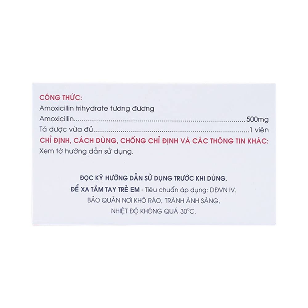 Hình ảnh Thuốc Amoxicillin 500mg Mekophar điều trị nhiễm khuẩn (10 vỉ x 10 viên)