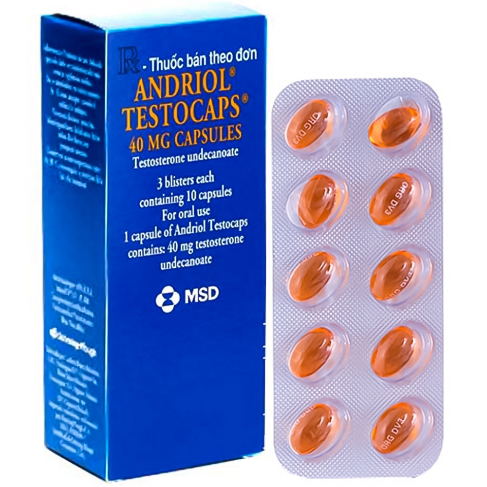 Hình ảnh Thuốc Andriol Testocaps 40mg Catalent hỗ trợ điều trị thiểu năng tuyến sinh dục nam giới (3 vỉ x 10 viên)