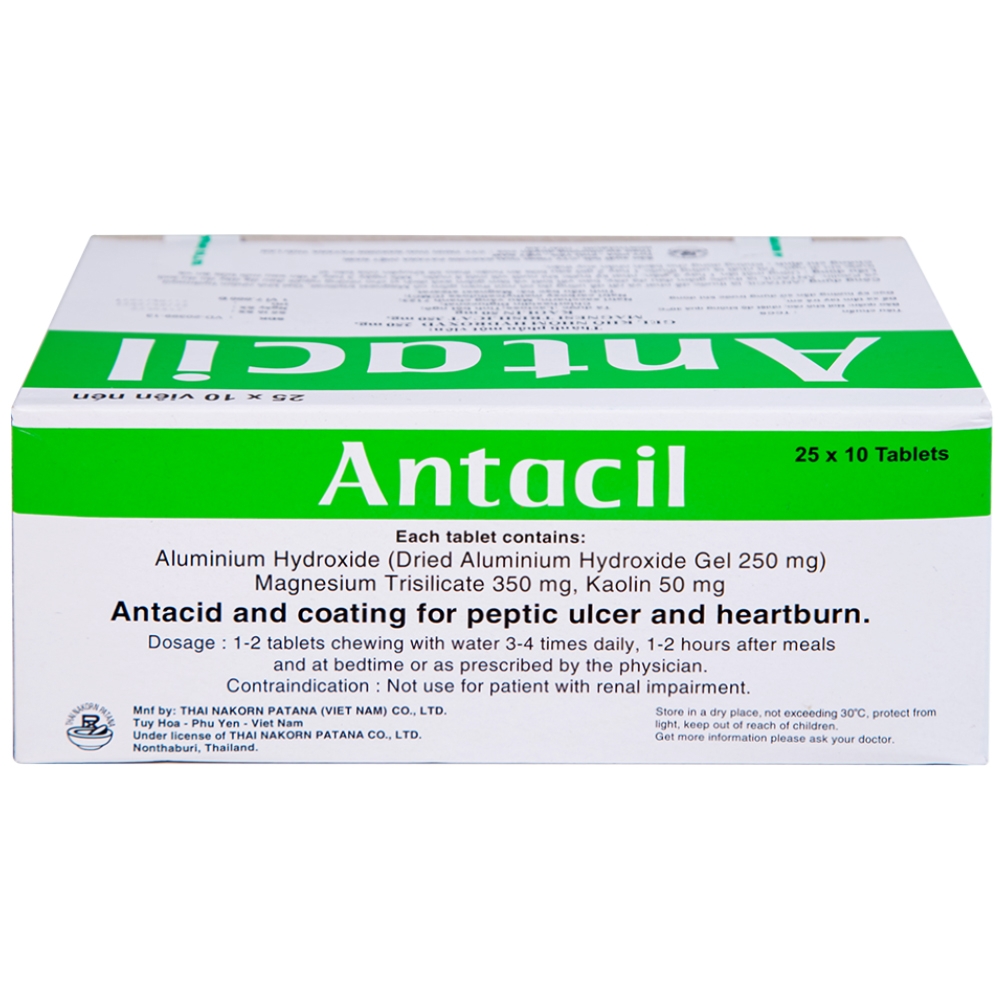 Hình ảnh Thuốc Antacil 250mg Thai Nakorn Patana điều trị bệnh loét dạ dày, tá tràng (25 vỉ x 10 viên)