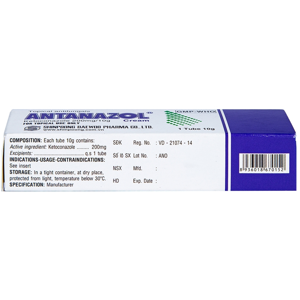 Hình ảnh Kem bôi da Antanazol 200mg Shinpoong Daewoo điều trị các bệnh nhiễm nấm ngoài da (10g)