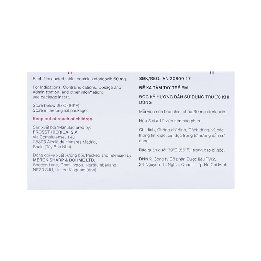 Hình ảnh Thuốc Arcoxia 60mg MSD điều trị thoái hoá khớp, viêm khớp dạng thấp (3 vỉ x 10 viên)