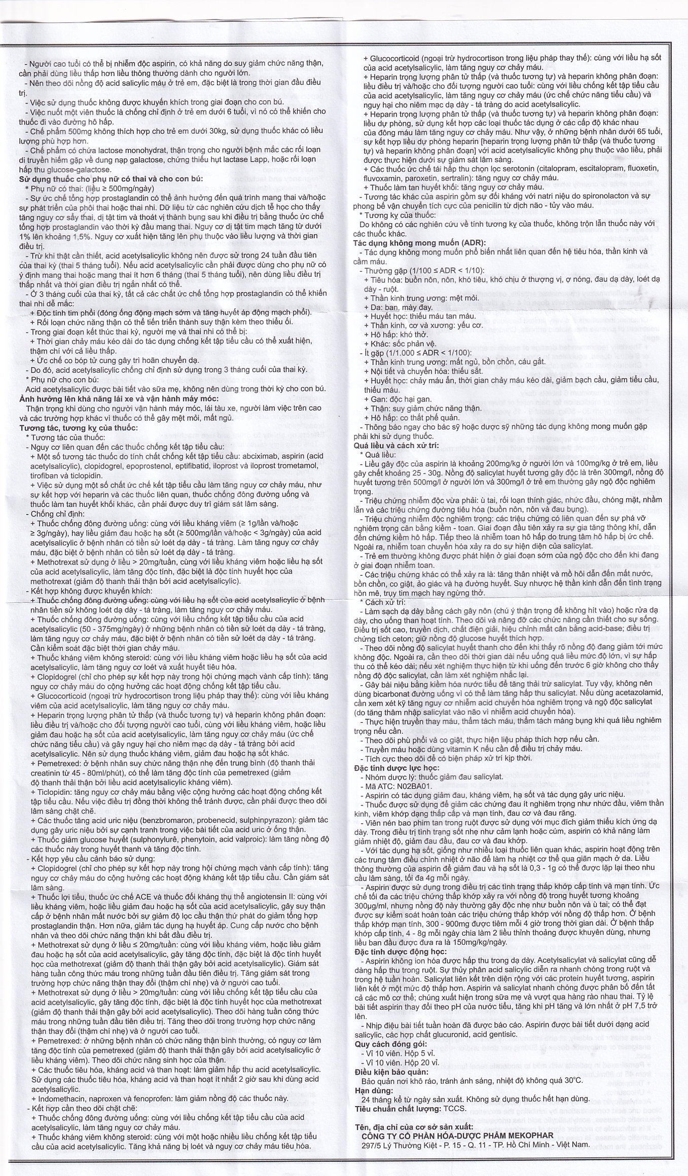 Hình ảnh Thuốc Aspirin pH8 Mekophar giảm cơn đau nhẹ và vừa, hạ sốt (20 vỉ x 10 viên)