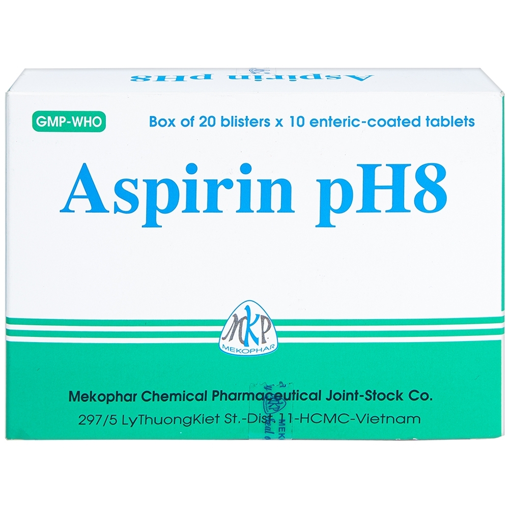Hình ảnh Thuốc Aspirin pH8 Mekophar giảm cơn đau nhẹ và vừa, hạ sốt (20 vỉ x 10 viên)