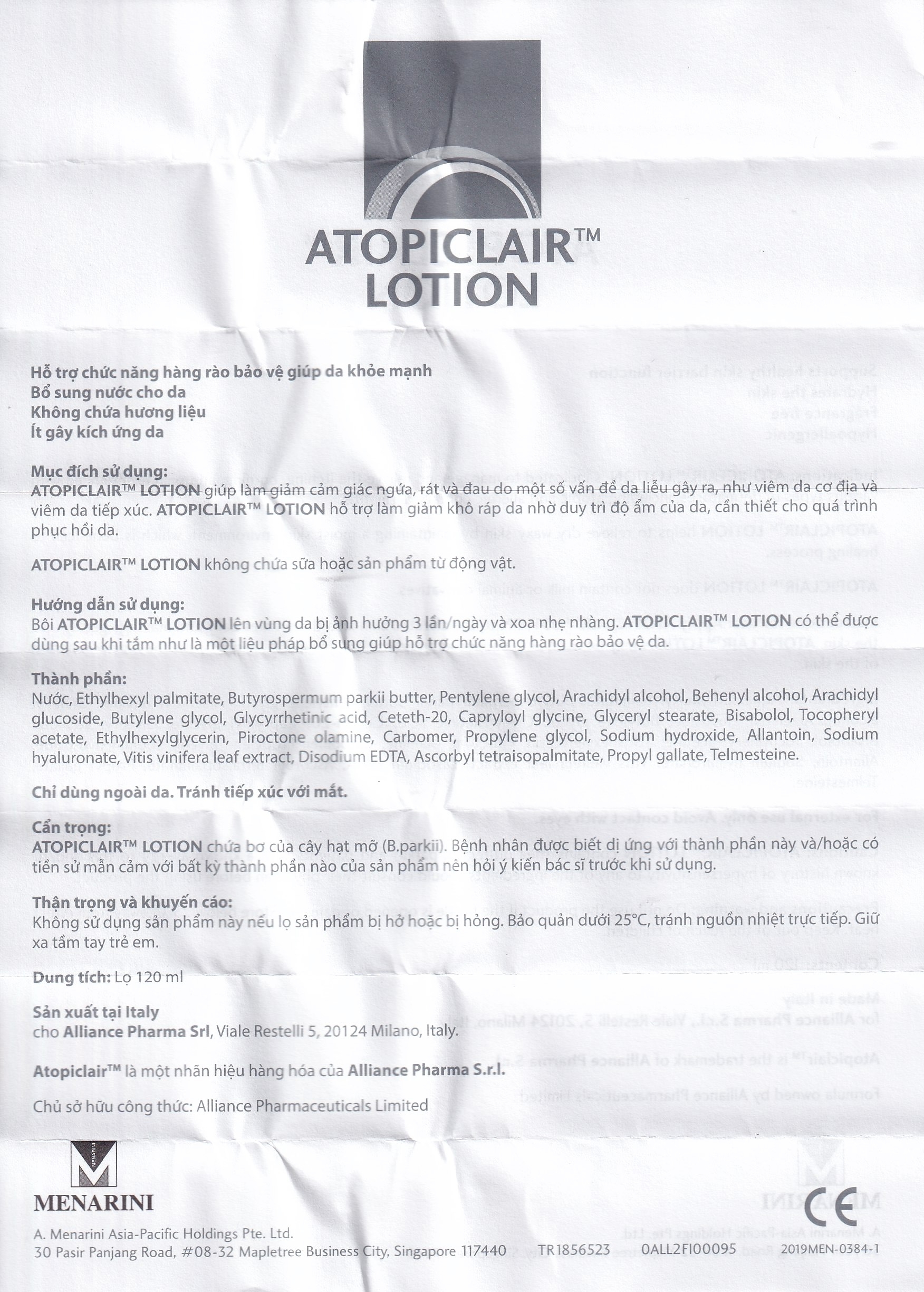 Hình ảnh Sữa dưỡng ẩm Atopiclair Lotion Menarini giảm ngứa, rát, đau do viêm da cơ địa, viêm da tiếp xúc (120ml)