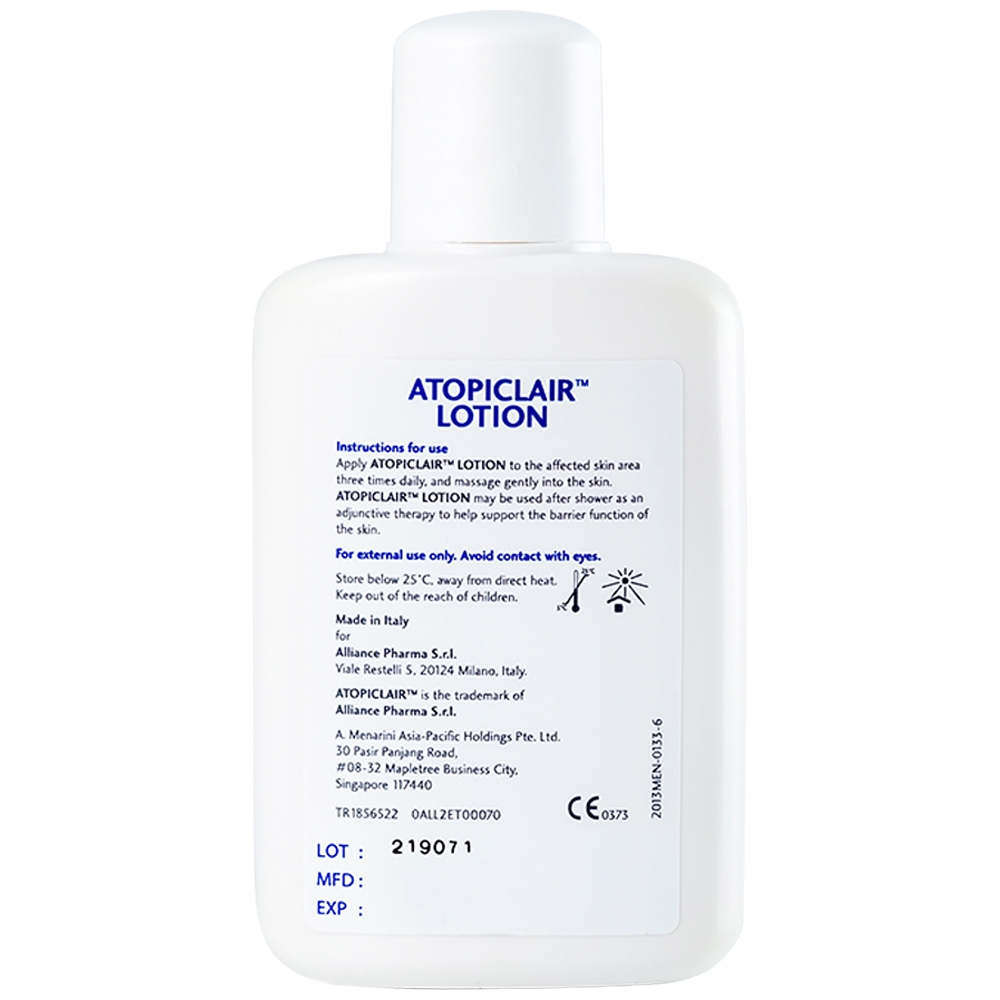 Hình ảnh Sữa dưỡng ẩm Atopiclair Lotion Menarini giảm ngứa, rát, đau do viêm da cơ địa, viêm da tiếp xúc (120ml)