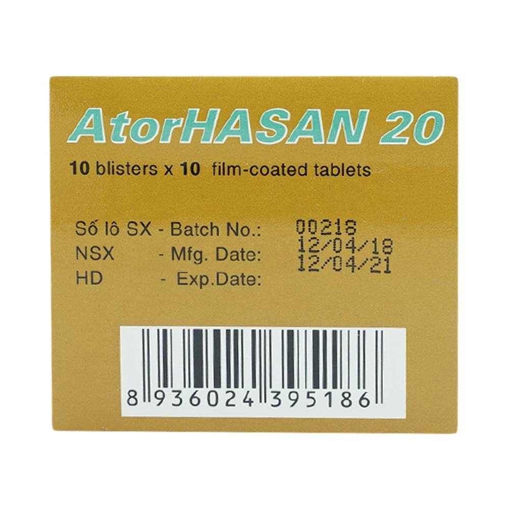 Hình ảnh Thuốc AtorHasan 20mg giảm cholesterol và triglycerid trong máu (10 vỉ x 10 viên)