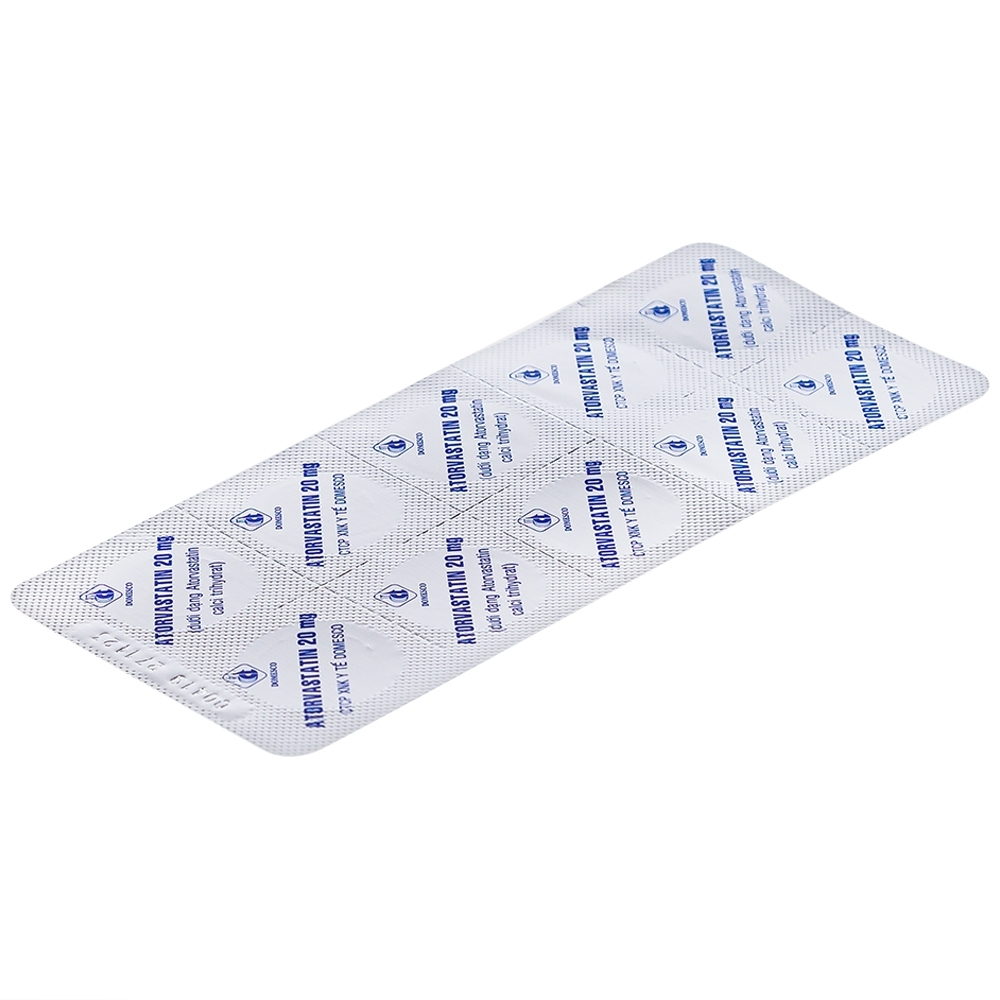 Hình ảnh Thuốc Atorvastatin 20mg Domesco điều trị tăng lipid huyết, phòng ngừa bệnh tim mạch (2 vỉ x 10 viên)