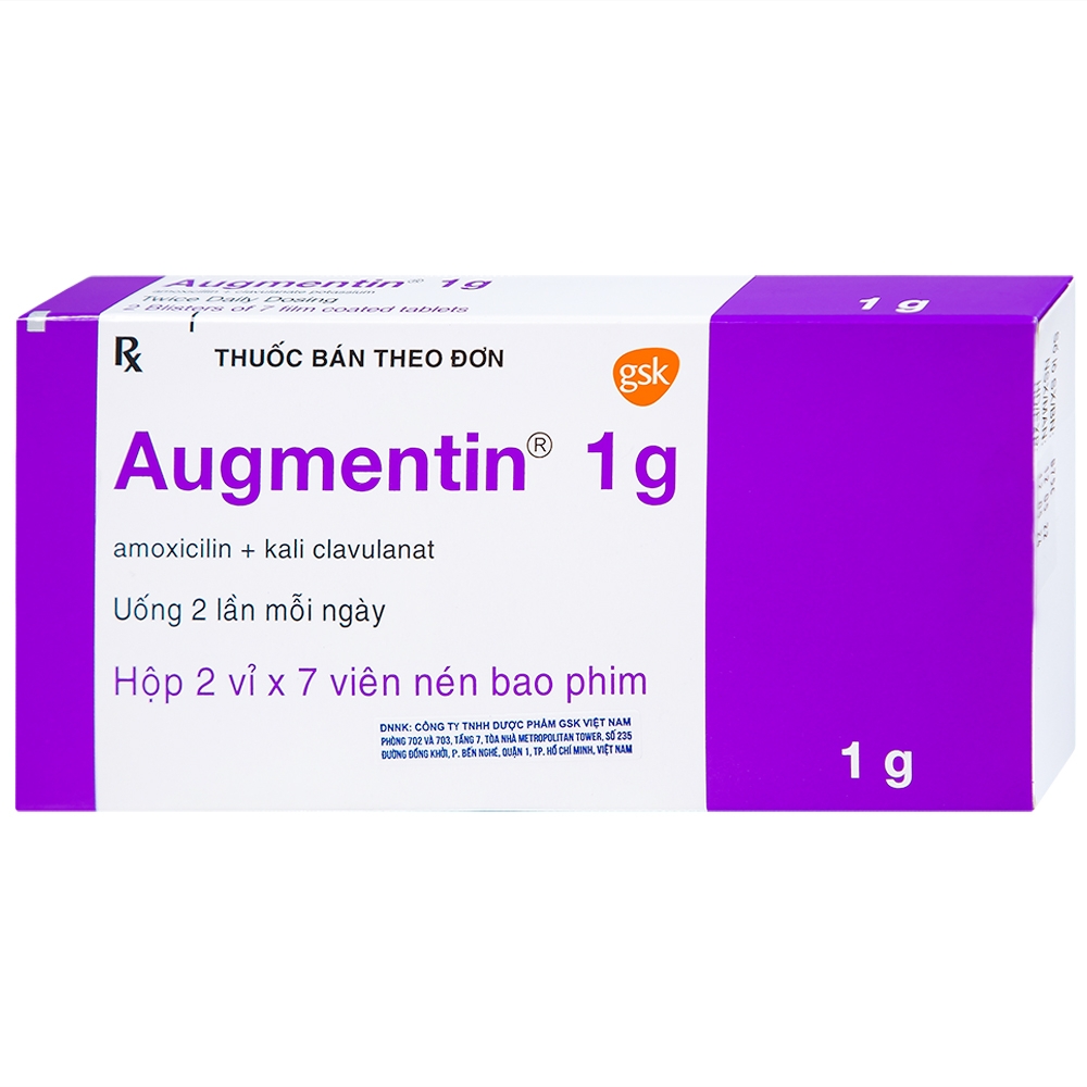 Hình ảnh Thuốc Augmentin 1g GSK điều trị nhiễm khuẩn (2 vỉ x 7 viên)