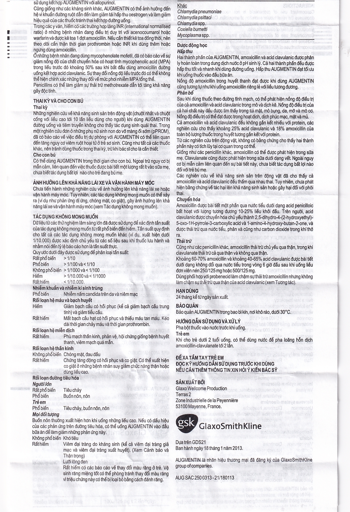 Hình ảnh Bột Augmentin 250mg/31.25mg GSK điều trị nhiễm khuẩn (12 gói)