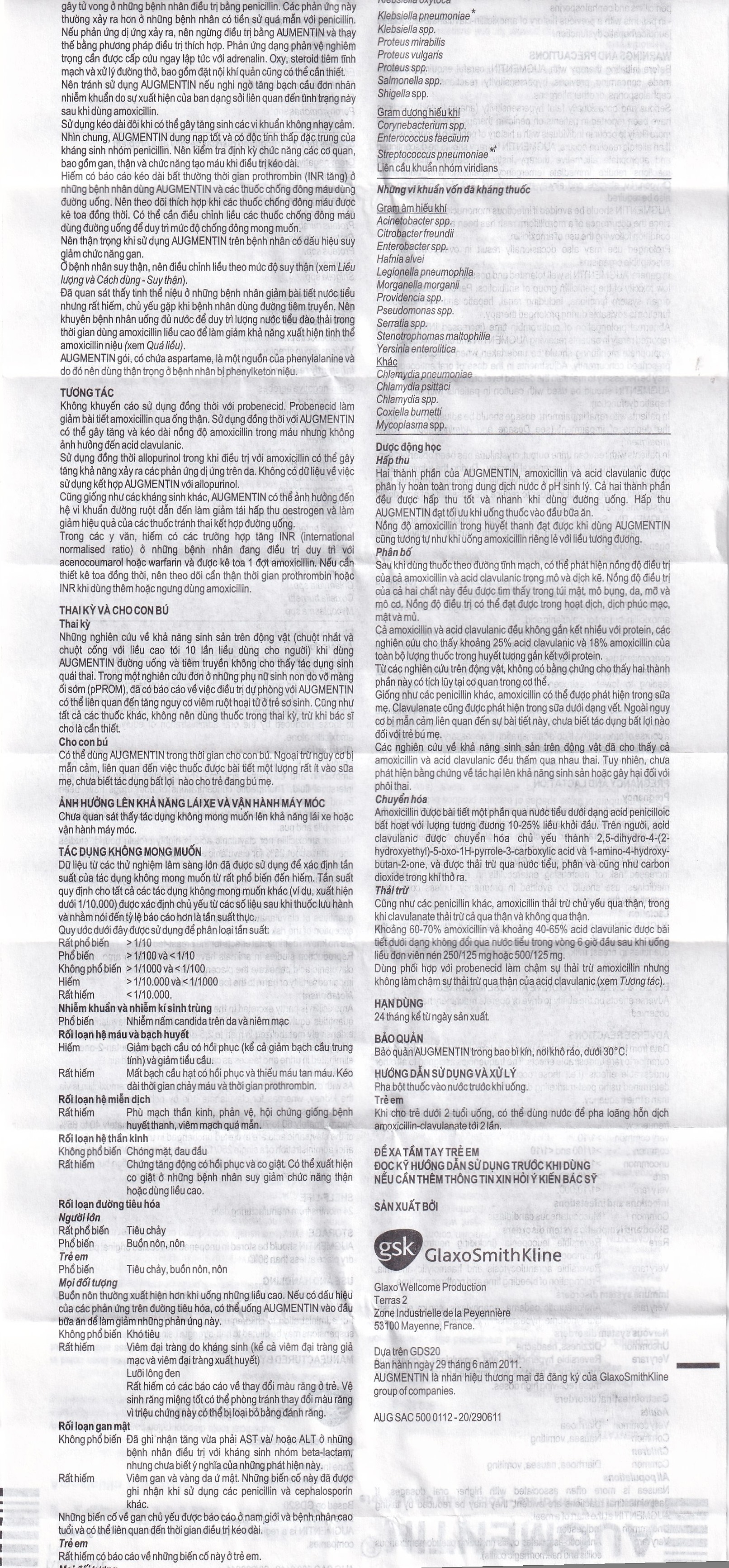 Hình ảnh Bột Augmentin 500mg/62.5mg GSK điều trị nhiễm khuẩn (12 gói)