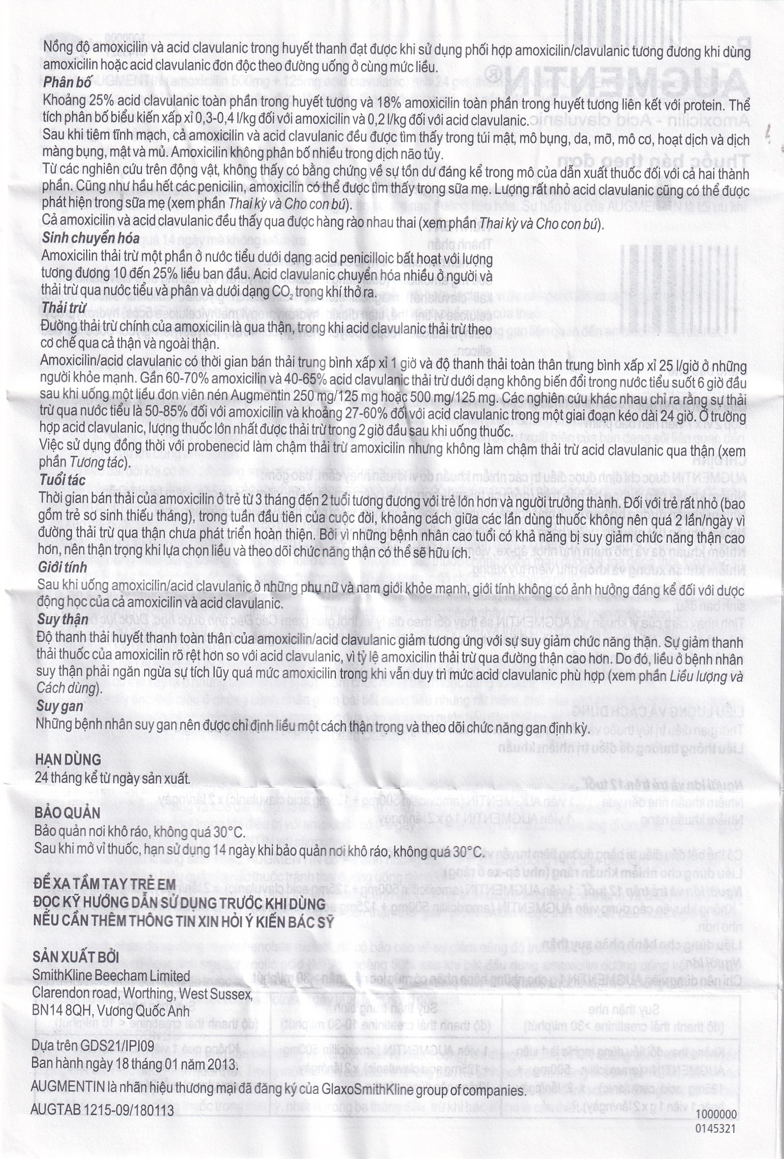 Hình ảnh Thuốc Augmentin 625mg GSK điều trị nhiễm khuẩn (2 vỉ x 7 viên)