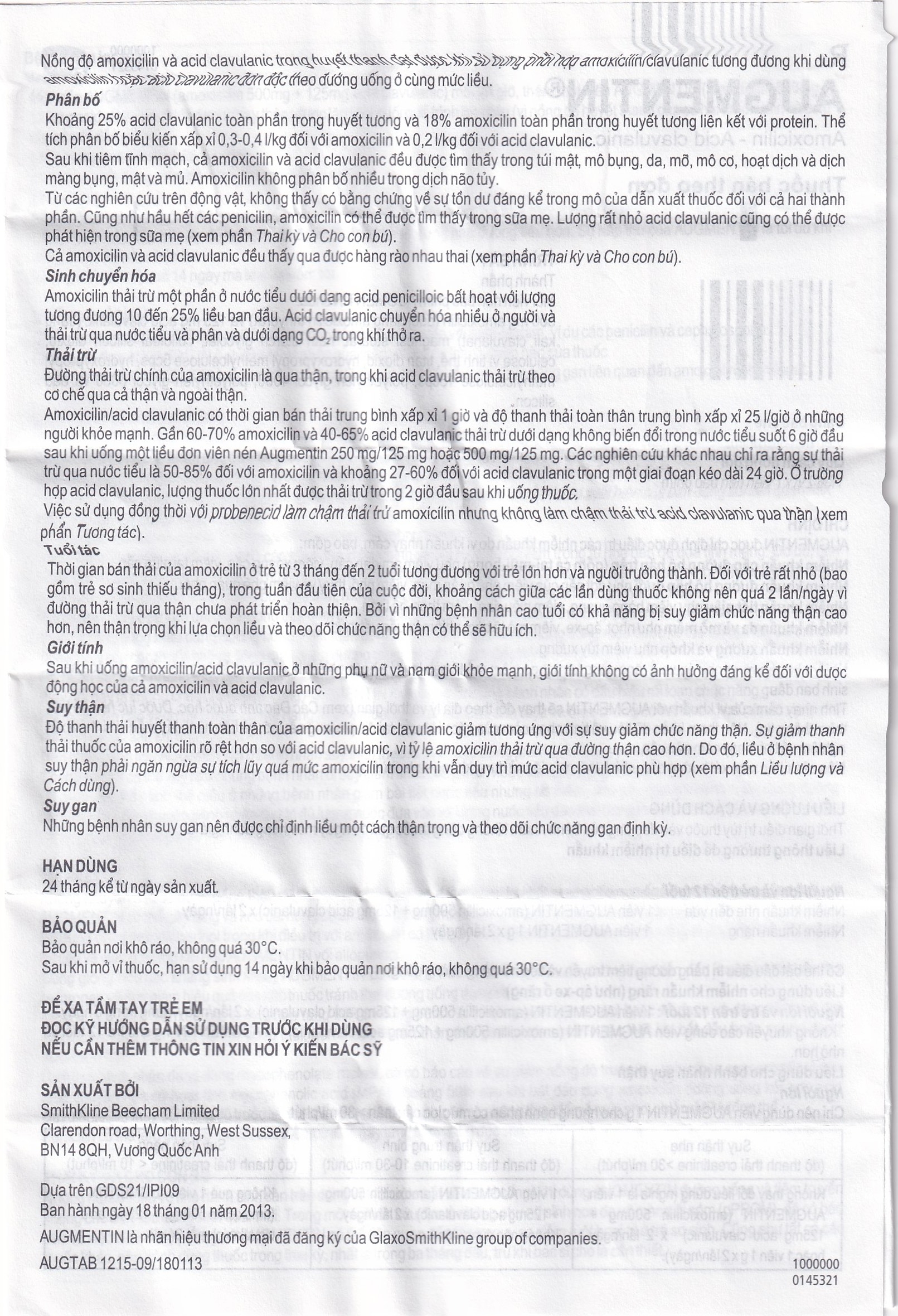 Hình ảnh Thuốc Augmentin 625mg GSK điều trị nhiễm khuẩn (2 vỉ x 7 viên)