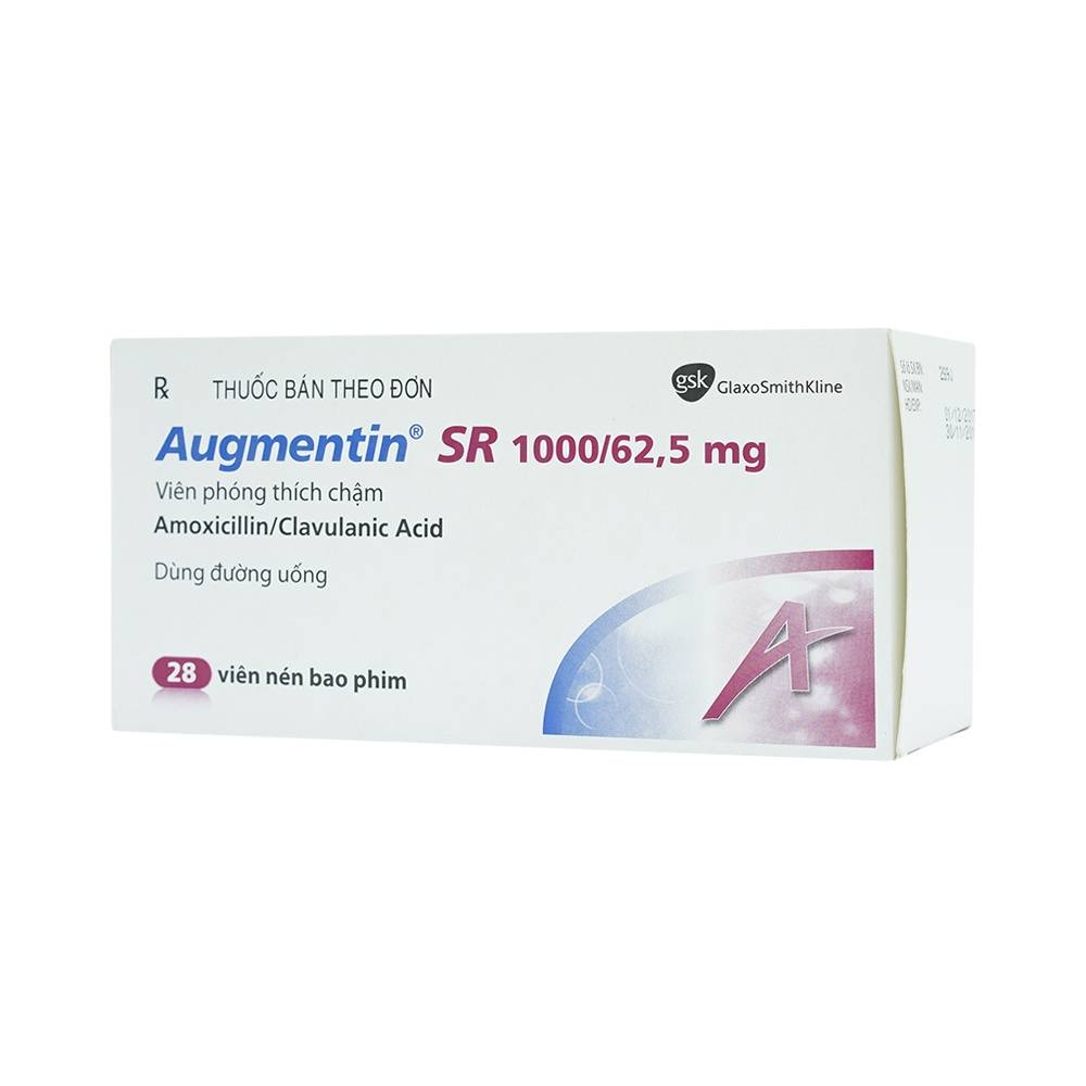 Hình ảnh Thuốc Augmentin SR 1000/62.5mg Hanoi Pharma điều trị nhiễm khuẩn đường hô hấp (7 vỉ x 4 viên)