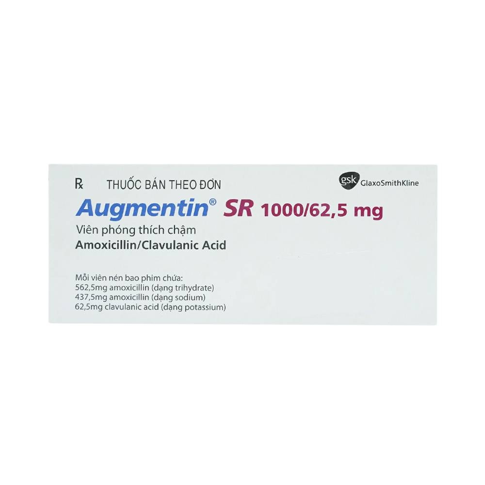 Hình ảnh Thuốc Augmentin SR 1000/62.5mg Hanoi Pharma điều trị nhiễm khuẩn đường hô hấp (7 vỉ x 4 viên)