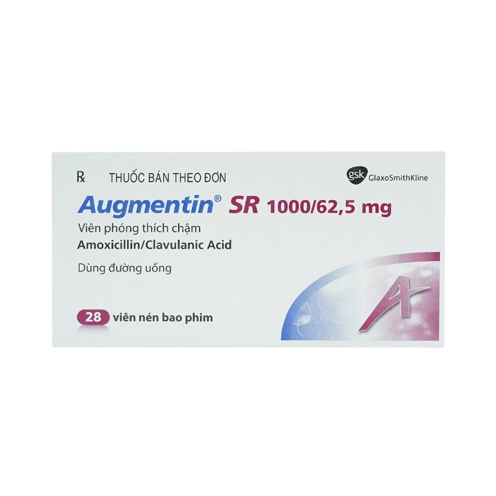 Hình ảnh Thuốc Augmentin SR 1000/62.5mg Hanoi Pharma điều trị nhiễm khuẩn đường hô hấp (7 vỉ x 4 viên)