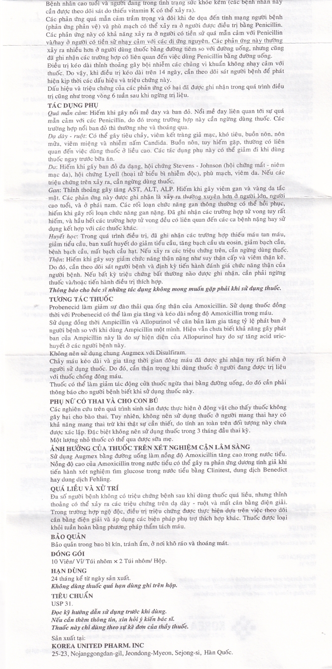 Hình ảnh Thuốc Augmex Duo Korea United điều trị viêm phế quản, viêm bàng quang (2 vỉ x 10 viên)